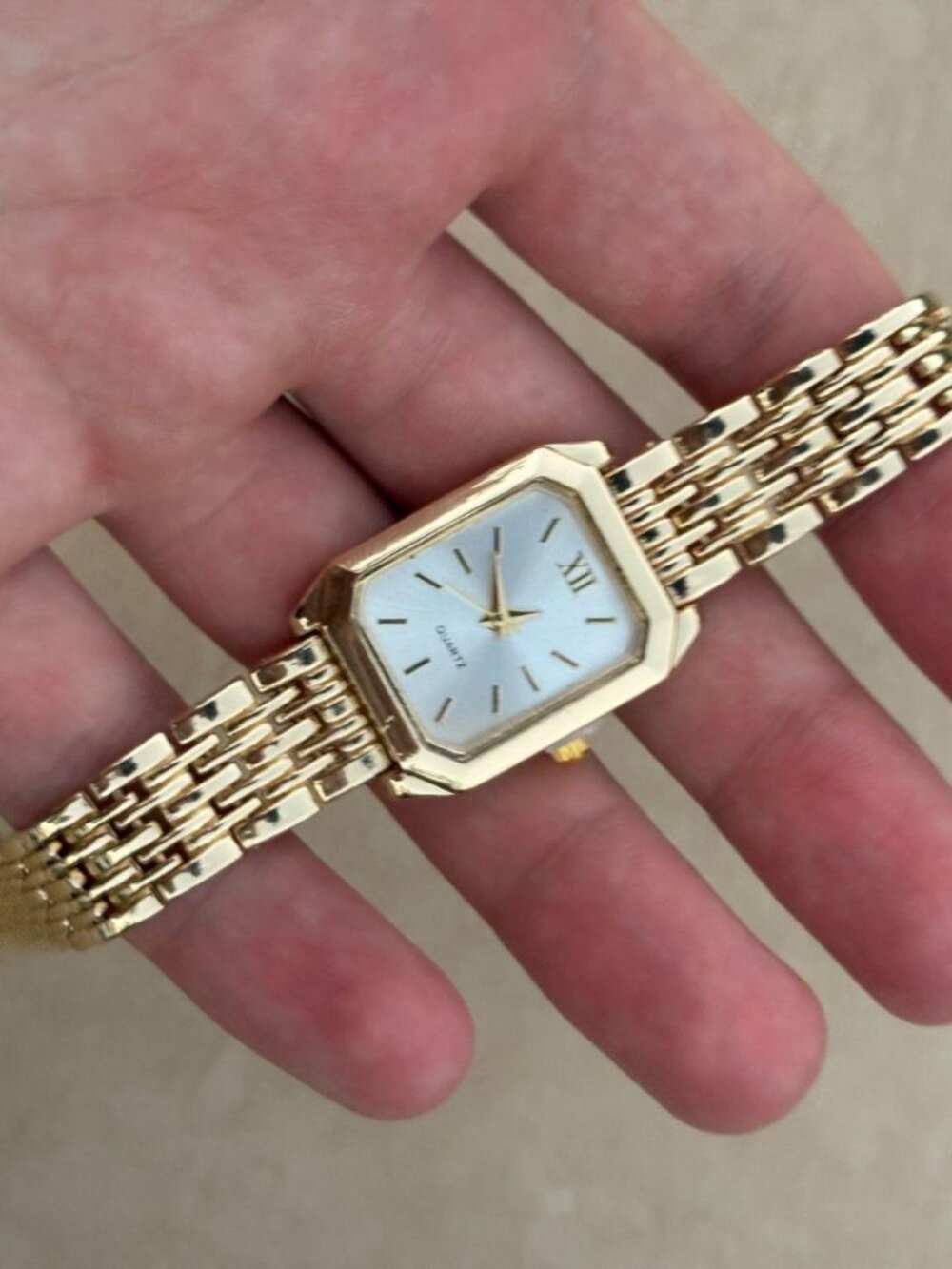 Retro Gold Rectangle Link Band Watch Old Money OS